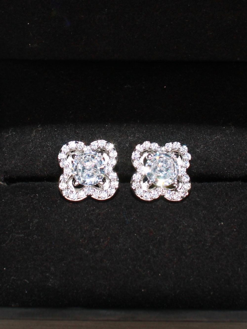 Swarovski White Crystal Floral Halo Stud Earrings
